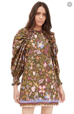 Ulla Johnson Grün Devya Damen Blumenmuster Rüschen Baumwolle Kurz Minikleid S 4