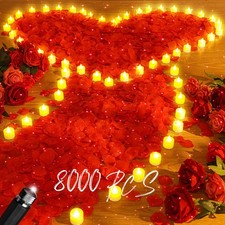 8000 Pcs Artificial Rose Petals with 120 Pcs Flameless LED Tea Light Candles ...