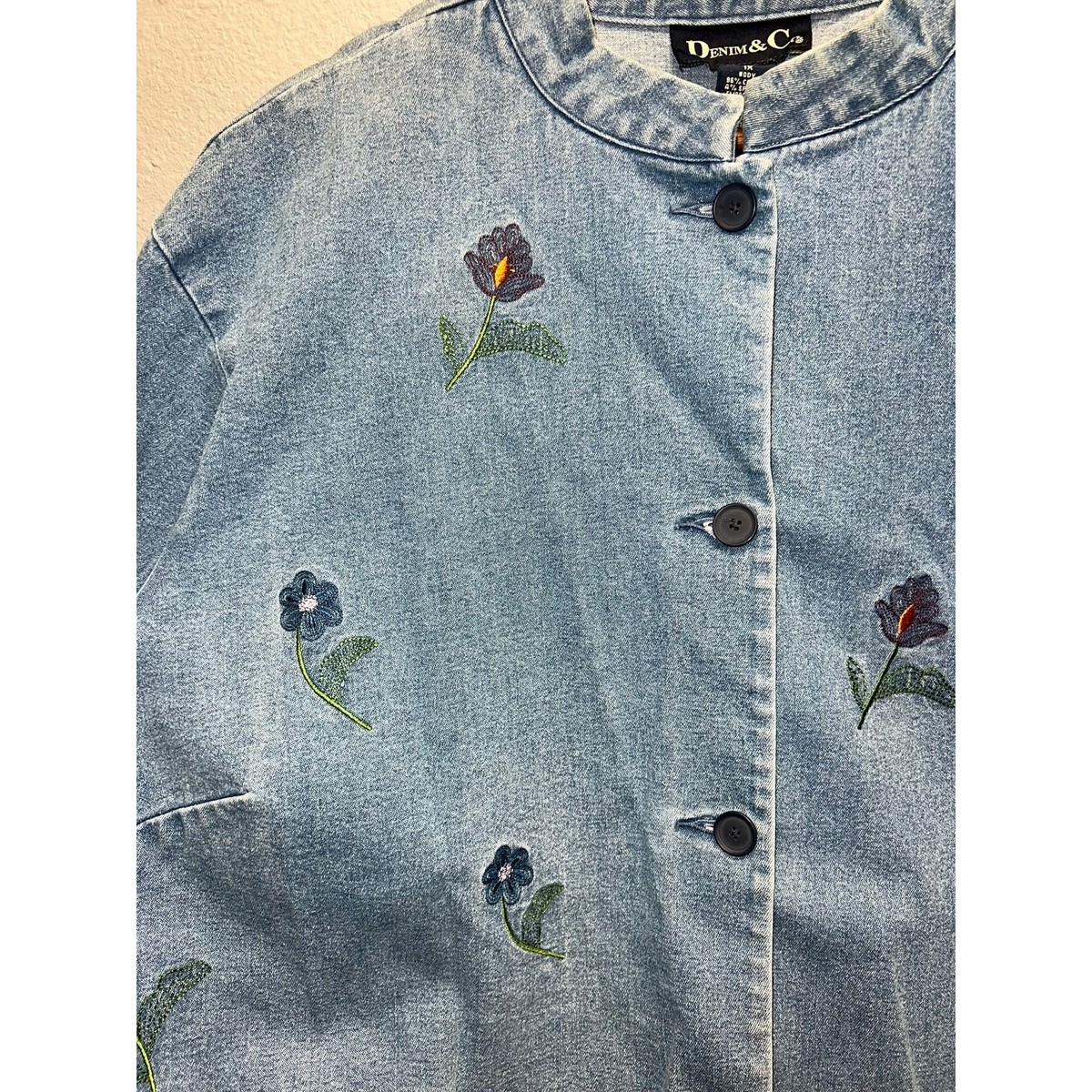 Vintage Denim Floral Jacket Denim & Co Button Up Jacket Pocketed