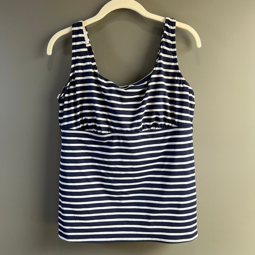 Lands' End Granatowy i Biały Pasiasty Dekolt Tankini Top kąpielowy Rozmiar 12DDD - Zdjęcie 1 z 7