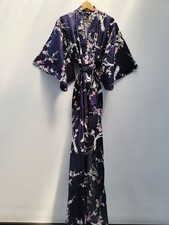Smithsonian Institution Japanese Plum Navy Yukata Kimono Size XL Floral Birds