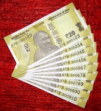 INDIA REPUBLIC 2024 - 20 RUPEE 000123 TO 000910 -  9  UNC NOTES SET - INDIA # A