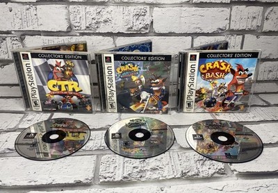 Crash Bandicoot Collectors Edition PS1 3 Game Set CTR Warped Crash Bash CIB
