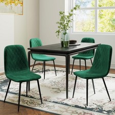 Set of 4 Dining Chairs Flannel Upholstered Armless Metal Legs Home Furniture