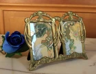 Vintage French Double Picture Frame Art Nouveau Brass Bronze Standing -DDPtoUSA
