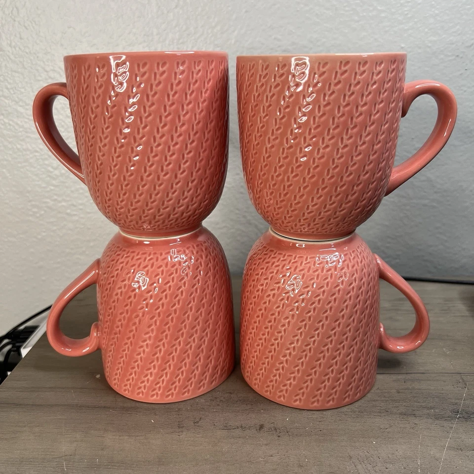 4 tazas de té de café de gres umbral 3,75" patrón de punto tejido "Aspen" Foto 2 de 4