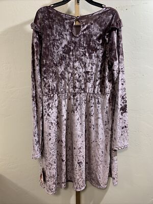 Mossimo Velour Fit & Flare Dress Juniors Large Ruffle Trim Pink Crushed  Velvet