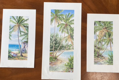 Anne Miller Limited Edition Triptych Caribbean Tropical Palm Tree Beach Art 