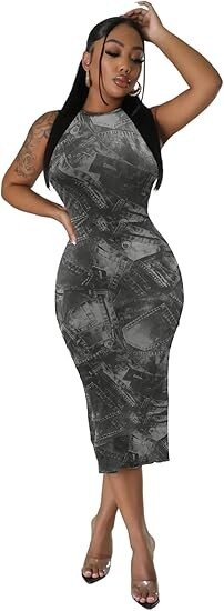 gray plus size bodycon dress NWT Sheer Mesh Print Stretch Sleeveless Large ~ Club Beach On Campus Women's Black Satin Cowl Silk Satin Colors:Sky Blue 839 Sleek and statement