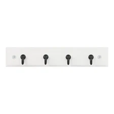 9 In. White Key Rack with 4 Matte Black Hooks