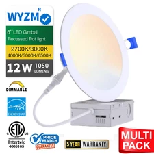 6" 5CCT Dimmable LED Recessed Light with Junction Box, 12 Watt Ceiling Downlight