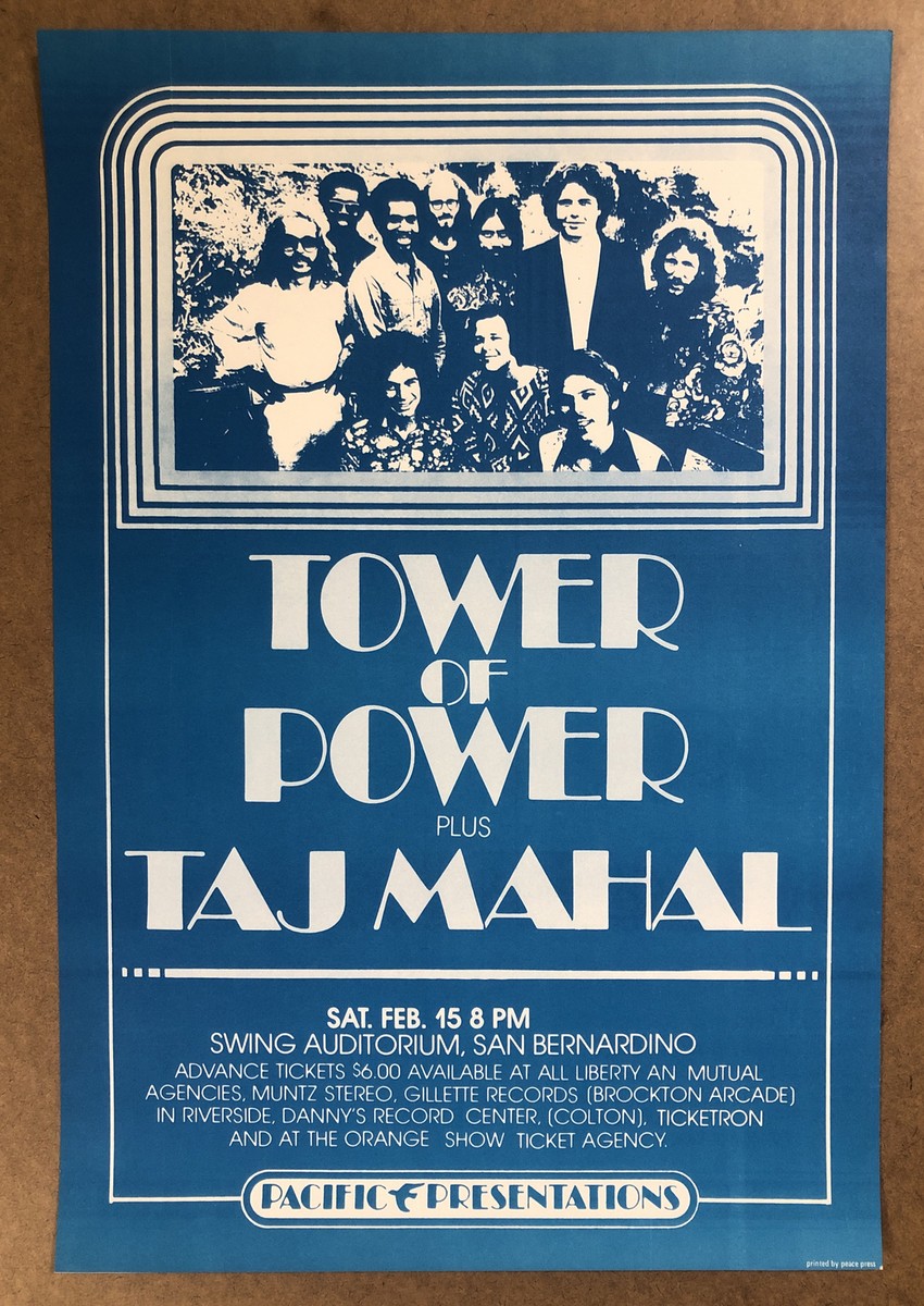 Vintage Concert Poster Tower Of Power Raj Mahal 2nd Printing 1970s