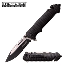 TAC-FORCE Tactical SPRING ASSIST OPEN Rescue Pocket Knife EDC Sawback Black Alum