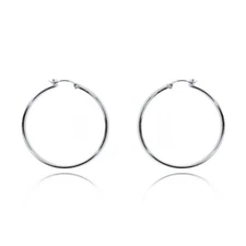 Women Sterling Silver High Polished 1.5mm Classic Round Tube Hoop Earrings