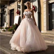 Strapless Wedding Dresses Lace Appliques Beaded Tulle Ball Gown Bridal Gowns-