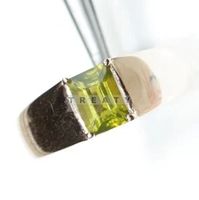 Peridot Emerald Cut With 925 Sterling Silver Gold Plated Ring For Men's #88 *