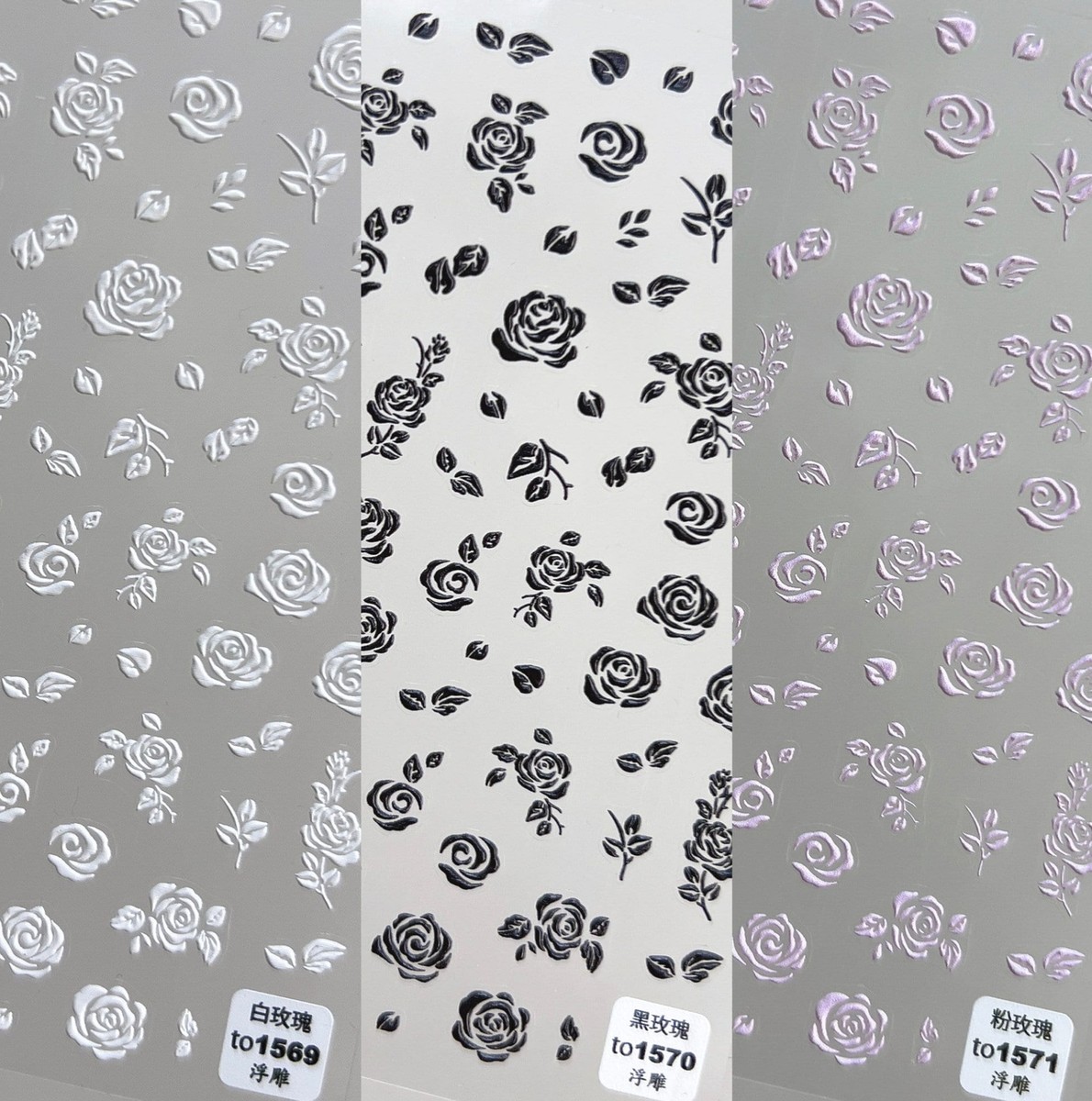 5D Roses, Flower Themed Nail Art Stickers (to1569, to1570, to1571
