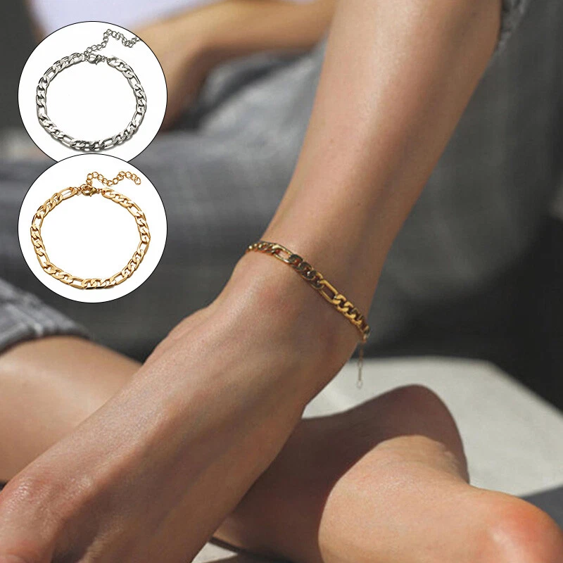 3pc Anklet Set - Flat Chain Anklet, Round Curb Chain Anklet, Dainty Chain