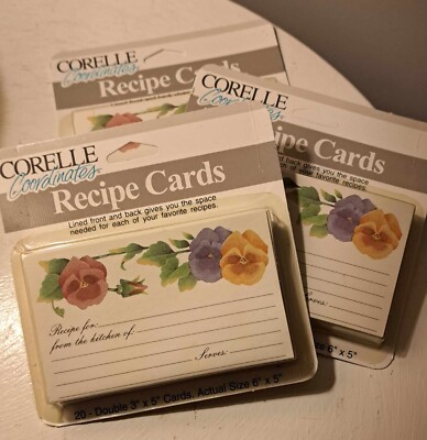 3 Pkgs - Vintage Corelle Coordinates Pansies Pattern - Recipe Cards