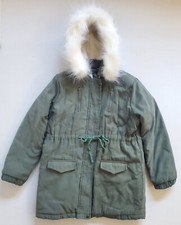 Kids Parka Winter Coat Unisex Size 12 Khaki Olive Green Faux Fur Hood Fleece...