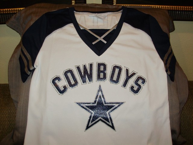 NFL Dallas Cowboys Sparkle Bling Rhinestones Fitted Jersey Shirt Women's Small | eBay