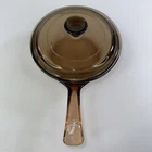 Vintage Vision Corning USA Ware Amber Brown .5 L Sauce Pan Pot w/ Pyrex Lid P81C