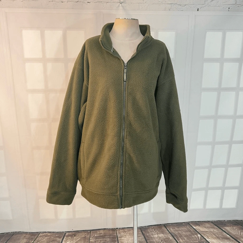 Orvis Green Full Zip Long Sleeve Polyester Solid Fleece Jacket Size XL