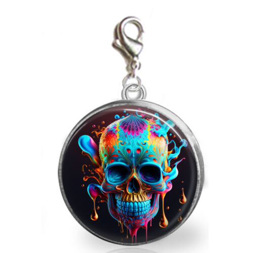 Mexican Sugar Skull Glass Top Charm Zipper Pull Bracelet Purse Charm Handcrafted - Picture 1 of 1