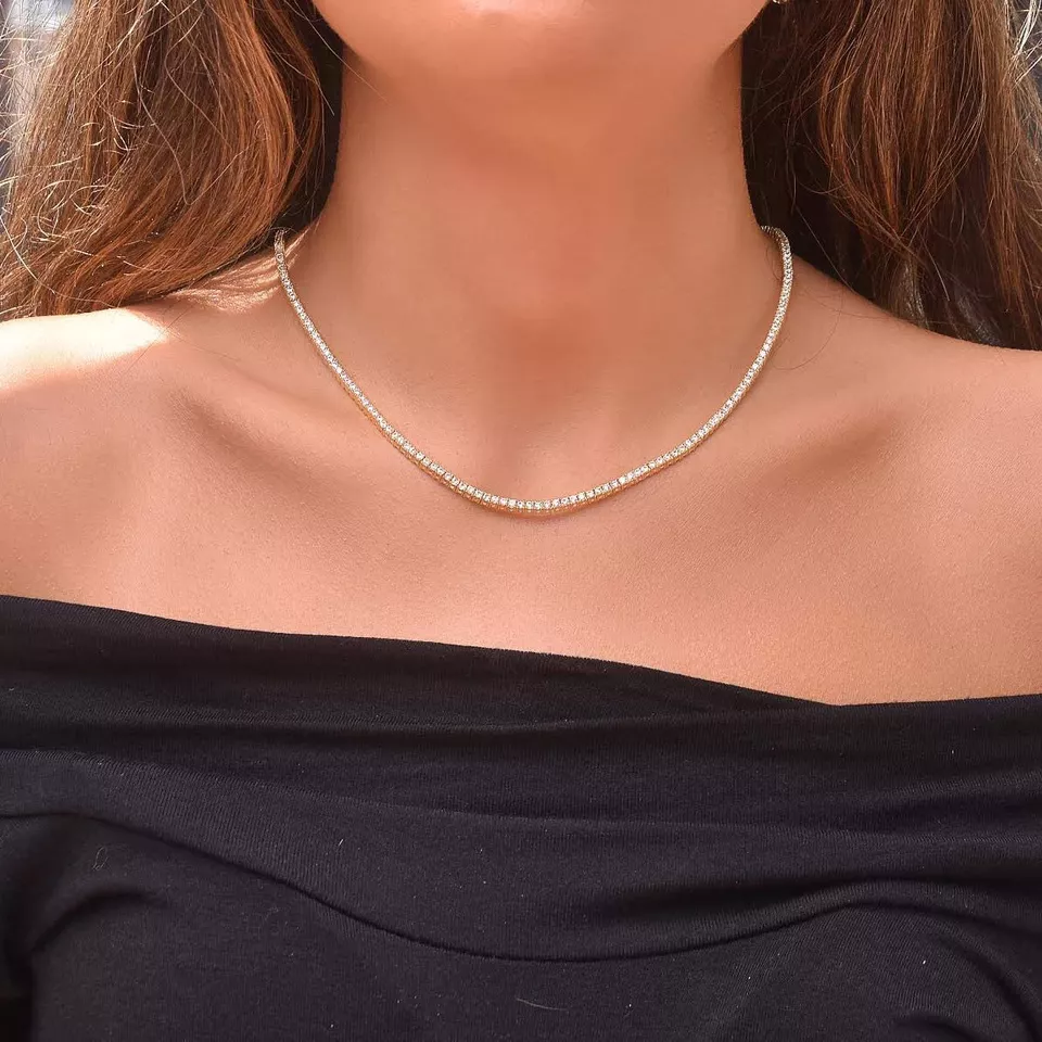 Unisex Skinny Tennis Necklace Silver Finish Cubic Zirconia 2mm Chain/Bracelet - Image 4 of 4