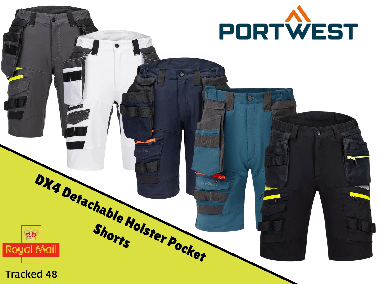 Portwest Mens DX4 Detachable Holster Pocket Shorts 4X Stretch Durable Work Pants