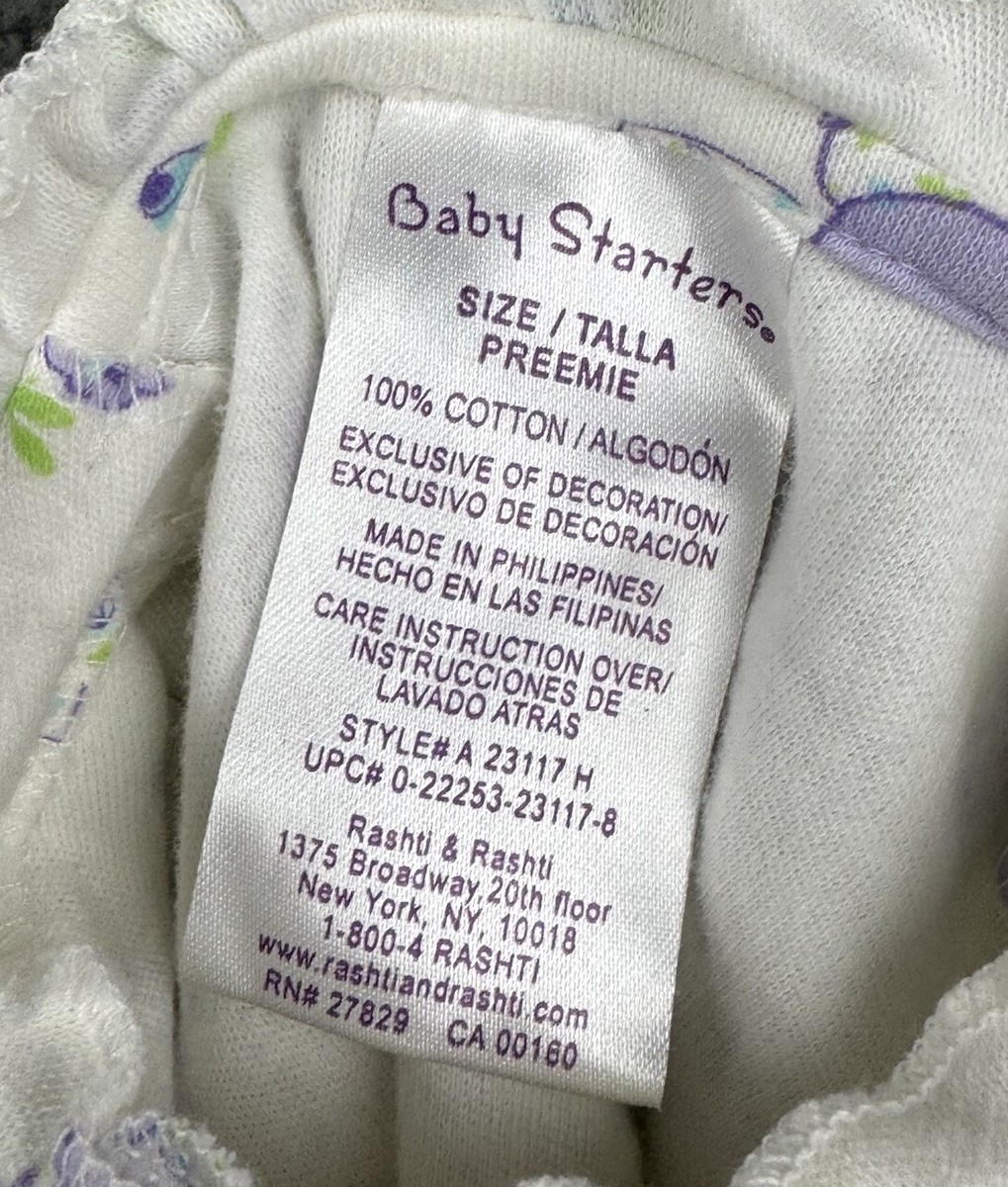 Baby Girl Clothes Starter's Preemie P Purple Elephant Outfit