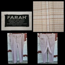 Size 34 Vintage men Farah Plaid Polyester Pants 60s 70s  MADE IN USA  34x29