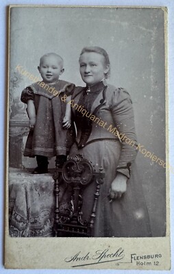 orig. CDV photo photograph old picture fashion around 1890 Flensburg mother child