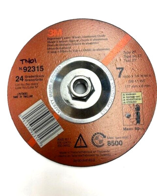 7 in Dia x 1/4 in THK 24 Grit  Aluminum Oxide 5/8-11 HUB GP Wheel 3M 92315
