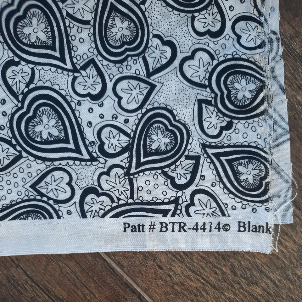 Fabric 44" X 25" Blank Quilting Patt # BTR-4414 Cotton Black & White Hearts - Image 2 of 4