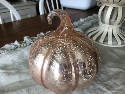 NEW SMALL PEACHY ORANGE  MERCURY GLASS PUMPKIN WITH  APPLIED GLASS STEM 
