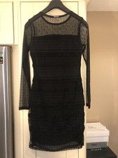 Michael Kors black lace knee length cocktail party evening dress long sleeve