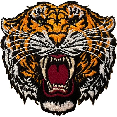 Tiger bestickt Aufnäher Bügelbild aufnähen Tier Basteln Stickerei Applikation Motiv Abzeichen