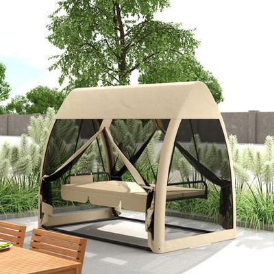 3-Seat Outdoor Patio Swing Chair Hammock Lounger Convertible Bed w/ Canopy