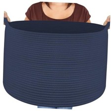 Extra Large Blanket Basket, Cotton Rope Bin for Toys, Woven Laundry H-Blue
