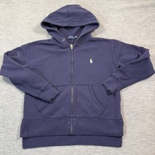 Ralph Lauren Hoodie Boys XS Navy Blue Full Zip Polo Pony Logo Fleece Jacket