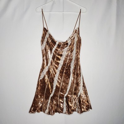 Shein Velvet Lace Cowl Dress Women Medium Brown Forest Fairy Goblin Grunge