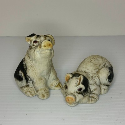 Pig Figurines, 3.5'' Black & White Ceramic Hand Painted  set of 2 vintage