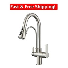 Modern Brushed Nickel Faucet with Separate Filtered Water Spout 3 Spray Modes