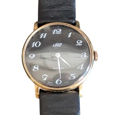 Mens Uno Vintage Watch Swiss Made Black Dial On Leather Strap Working