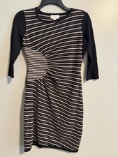 Loft Black Taupe Asymmetric Cinch Ruched Fine Sweater Dress Petite Small