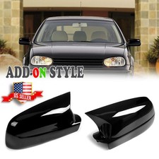 Pair Rearview Side Mirror Cover For 1997-2004 Vw Golf 4 Mk4 Gti R Gloss Black