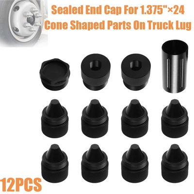 #ad 12PCS Black Replacement Sealed End Cap For Any 1.375#x27;#x27;×24 Cone Shaped Wheel Hubs $80.99