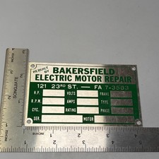 VTG Bakersfield Electric Motor Repair California Tool Name Plate Badge NEW
