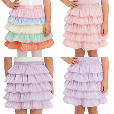 Kids Girls Flowy Elastic Waist Skirt Ballet 5-Layer Ruffle Layered Tutu Tulle